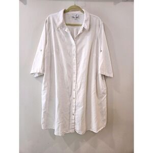 Everlily Women's White Linen Blend Shirt Button Front Roll Tab Sleeve 3X